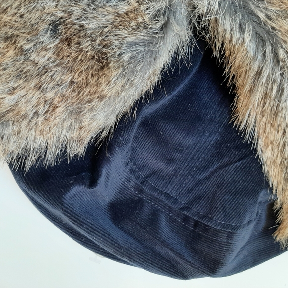 Navy corduroy faux fur bomber hat - Picture 3 of 10